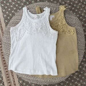 Caroline Constas White and Tan Lace Tank Tops